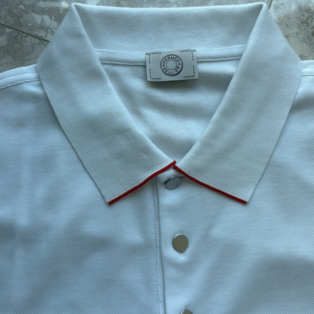Hermes White Polo Shirt short sleeves runs small. Brand new w/tags, Size 2XL, XL - Picture 7 of 14